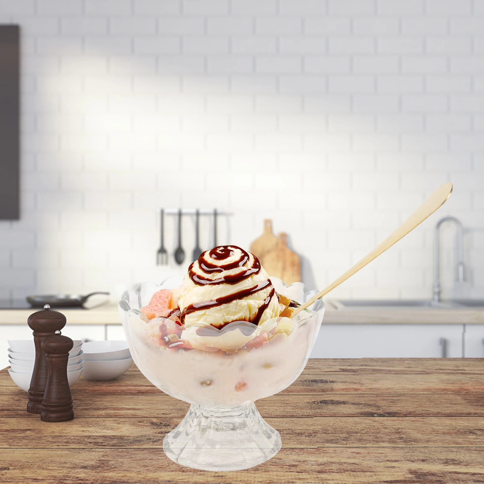 

Dessert Cup 2 Sets Clear Cups Household Transparent Pudding Ice Cream Glass Salad Multi function Sturdy Kitchen Bar