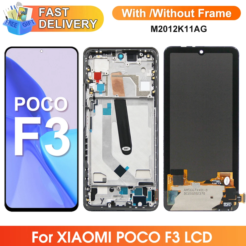 Super Amoled Poco F3 Screen Replacement, for Xiaomi Poco F3 M2012K11AG Lcd Display Digital Touch Screen Assembly for Poco F3 Pro