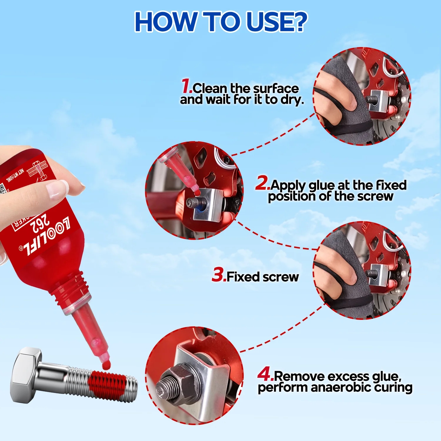 3PCSスレッドロック剤262金属接着剤、ナット、ボルト、および固定ネジの緩みや腐食を防ぐために使用されます10ml。