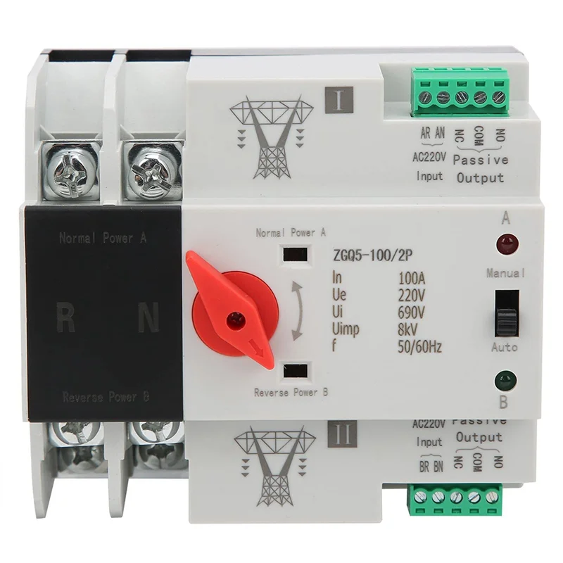 Transmission Switch 220V ZGQ5-100 / 2P Automatic Transfer Switch with Double Power 2-Way Transmission Switch Controller