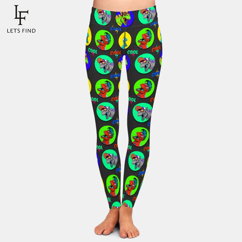 

LETSFIND New Arrival Winter Women Silm Workout Leggings 3D Funny Dinosaurs Head Icons Print High Waist Elastic Legging