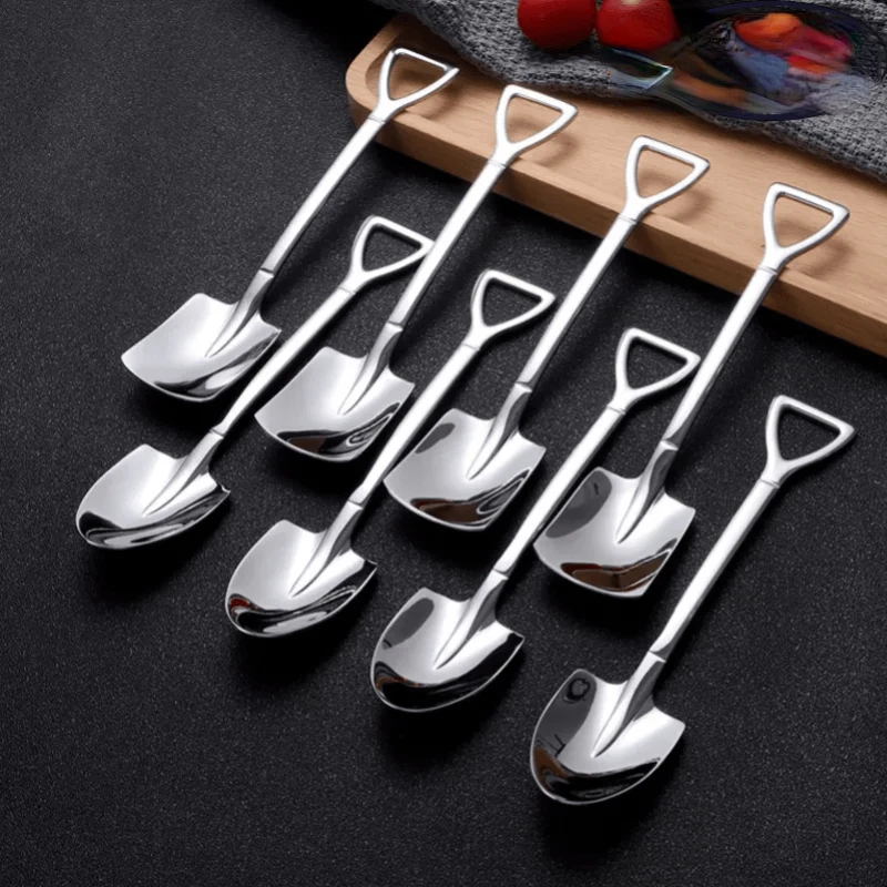 4PCS Shovel Spoons Stainless Steel TeaSpoons Creative Coffee Spoon For Ice Cream Dessert Scoop Tableware Cutlery Set