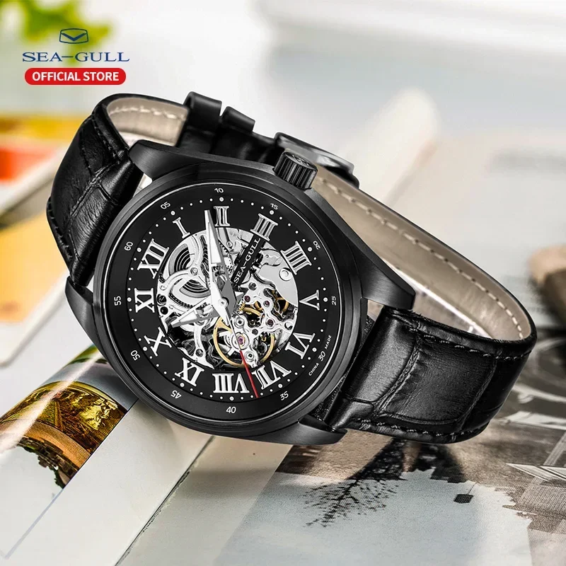 New Fashion Seagull Full Hollow Automatic Men Wrist Mechanical Watch 50m Water-proof Stainless Steel for Men Watches D819.611HK