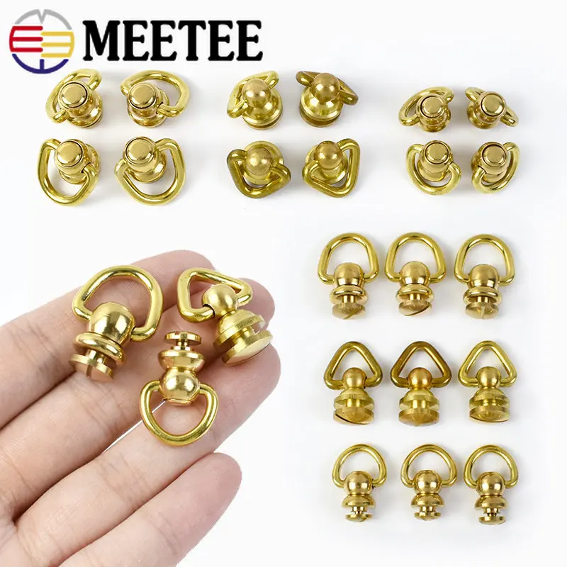 2Pcs Solid Brass Rotated D Ring Nail Swivel Screw Buckles DIY Wallet Key Chain Connector Handbags Hanger Buckle Leather Craft