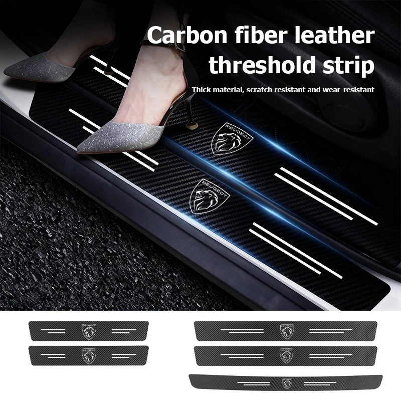 Protector de Umbral de Puerta de Coche de Fibra de Carbono, Antiarañazos, para Peugeot 208 3008 4008 308 2008 207 107 508 607 106 Rifter