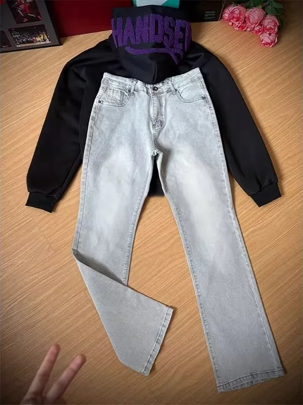 

Cleanfit Grey Cement Smoke Fleece Lined Slim Fit Men's Jeans Knife Bootcut Pants Casual Wear All Seasons High Waist