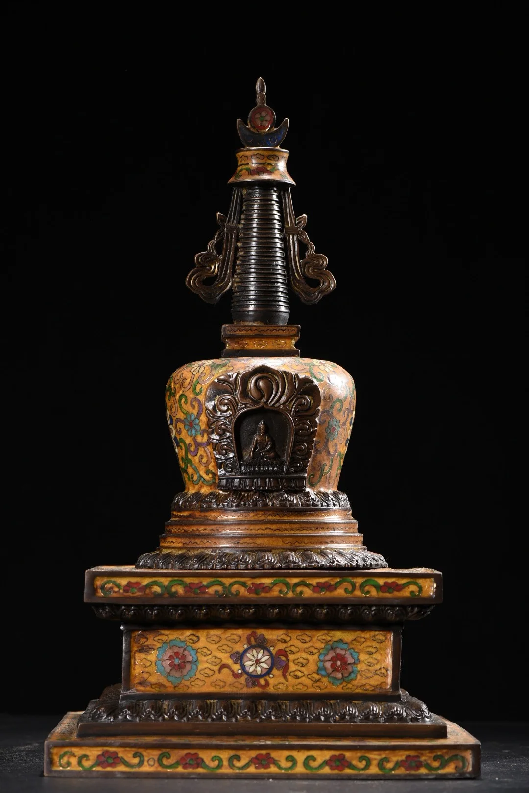 Old Bronze Cloisonne Enamel Lotus pattern Shakyamuni Buddha Pagoda Amitabha Stupa Worship Hall Town house