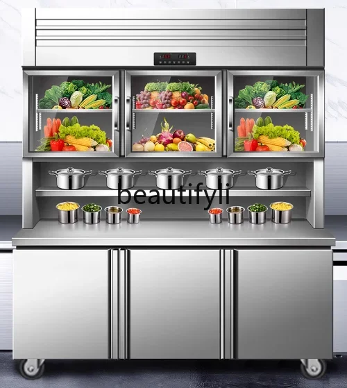 Stainless steel multi-functional child and mother cabinet kitchen refrigerated and frozen double temperature display cabinet