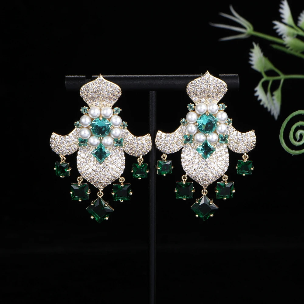 

Роскошные висячие серьги с жемчужным цветком и квадратными каплями воды и кисточками для женщин, свадебные серьги в Дубае, A0114