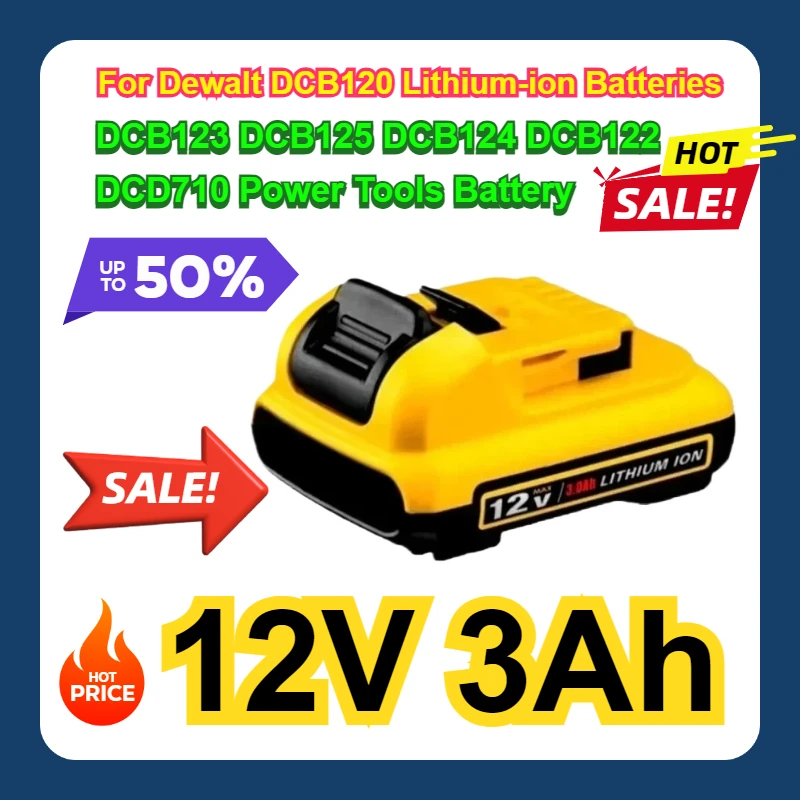 DCB123 DCB125 DCB124 DCB122 DCD710 Power Tools Battery For Dewalt DCB120 Lithium-ion Batteries 12V 3Ah Battery