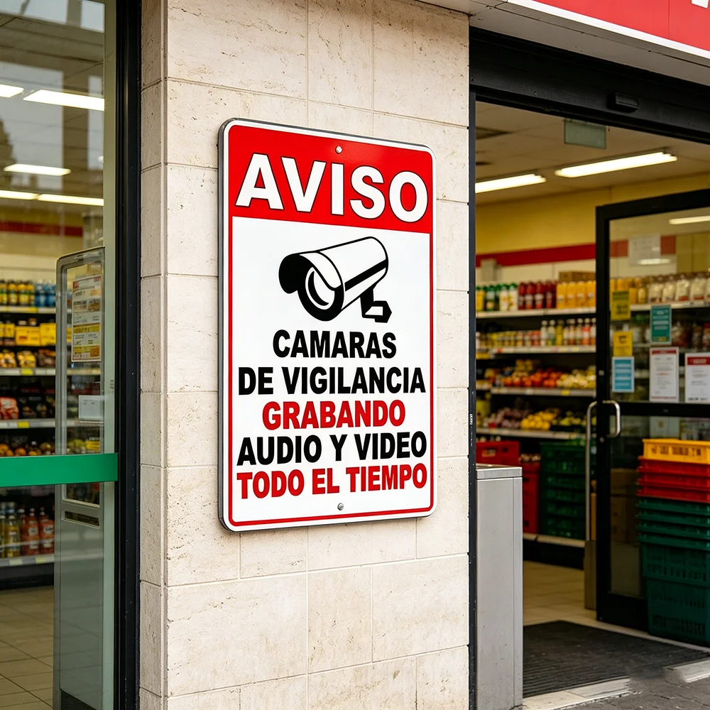 Spanish Aviso 24 Hour AUDIO Video Surveillance Camera Metal Sign SS09