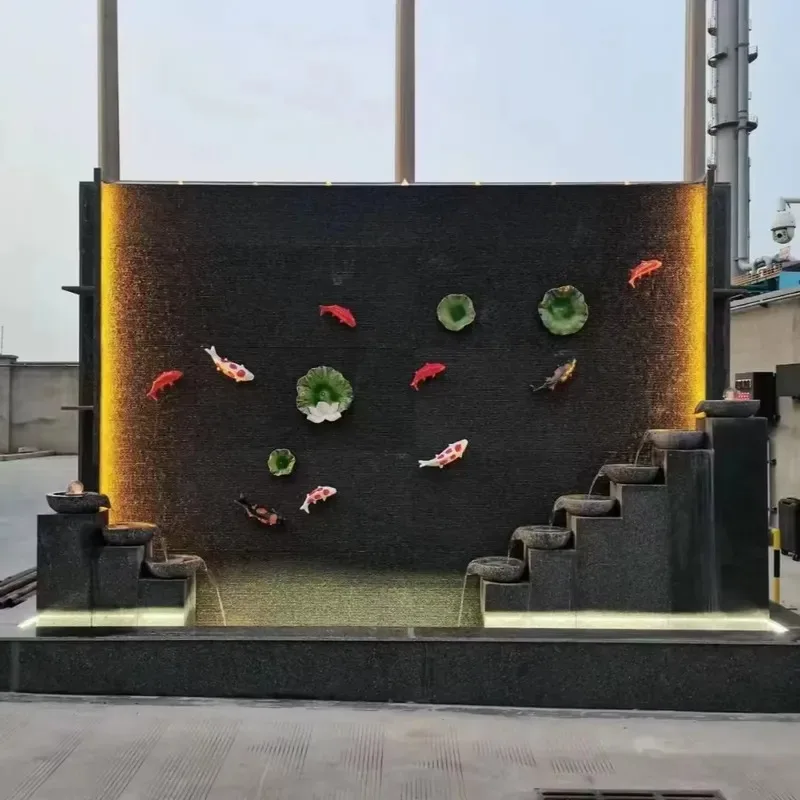 Natural Black Granite Fountain with LED Light for Outdoor Garden Water Features