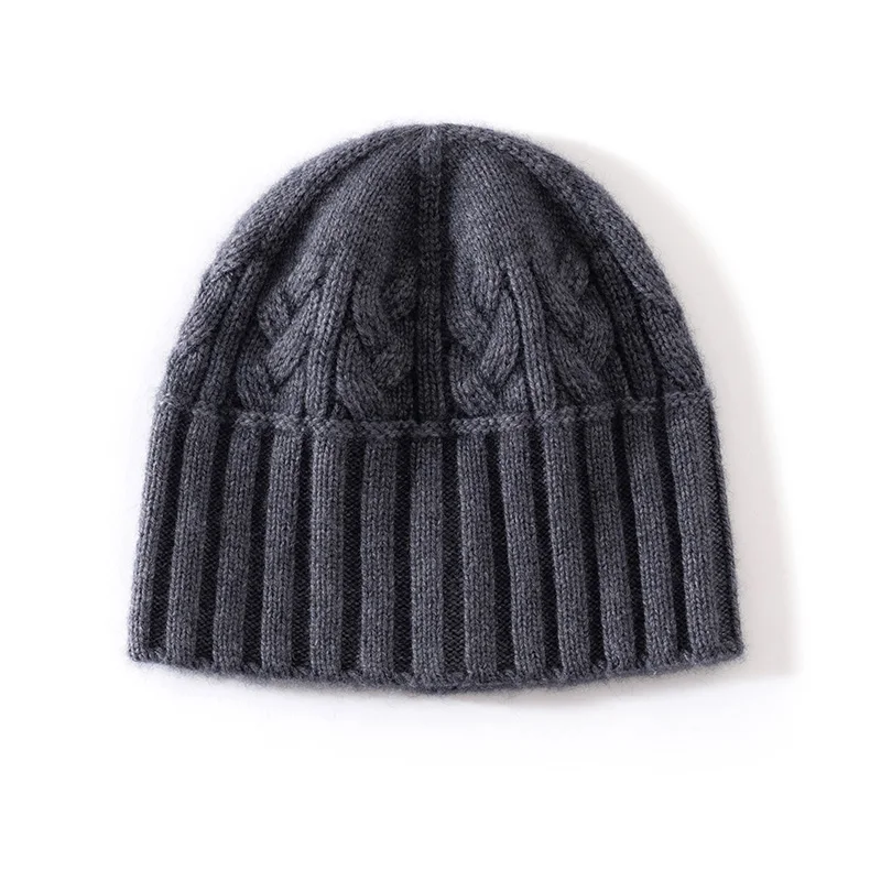 100% hochwertige Kaschmirmütze für Damen, weiche, warme Wintermütze, gestrickte, lässige Outdoor-Mütze in Unifarbe mit geripptem Twist-Muster. – Detail 11