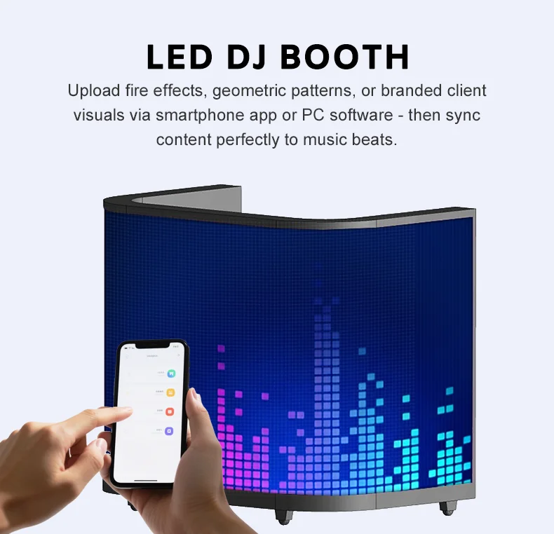 Customized Size Curved LED Screen DJ Booth Events Foldable DJ Station Desk Stand Table Portable 4K HDR10+ Full Color Display