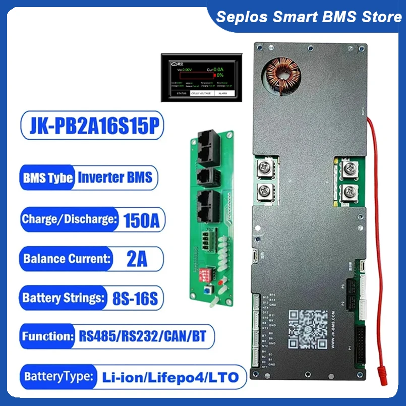 JK Smart BMS 24V 48V 8S-16S 100A 150A 200A Household Energy BMS to Inverter 1A 2A Active Balance 10S 11S 12S 13S 14S 15S LiFePo4