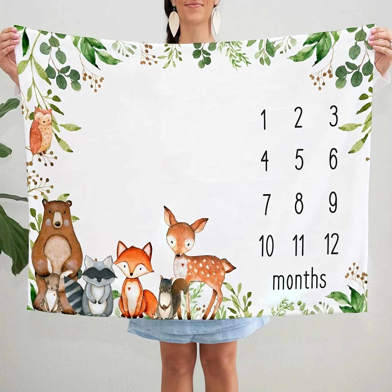 VIKAMA Kocyk do sesji zdjęciowych niemowląt z motywem zwierząt z kreskówek, do sesji na pełnię księżyca, chrztu, pamiątkowy, do oznaczania etapów wzrostu, kalendarz wzrostu