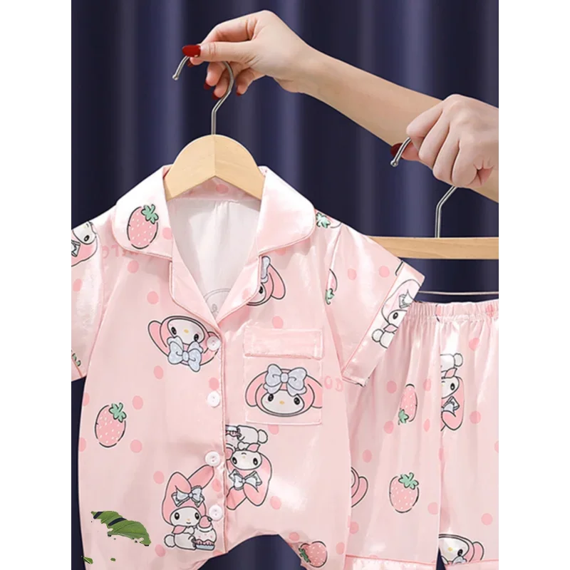 Sanrioed Kids Pajamas Set Anime Kawaii My Melody Comfortable Girls Homewear Boys Short Sleeve Hellokittys Pijamas Suit Loungewea