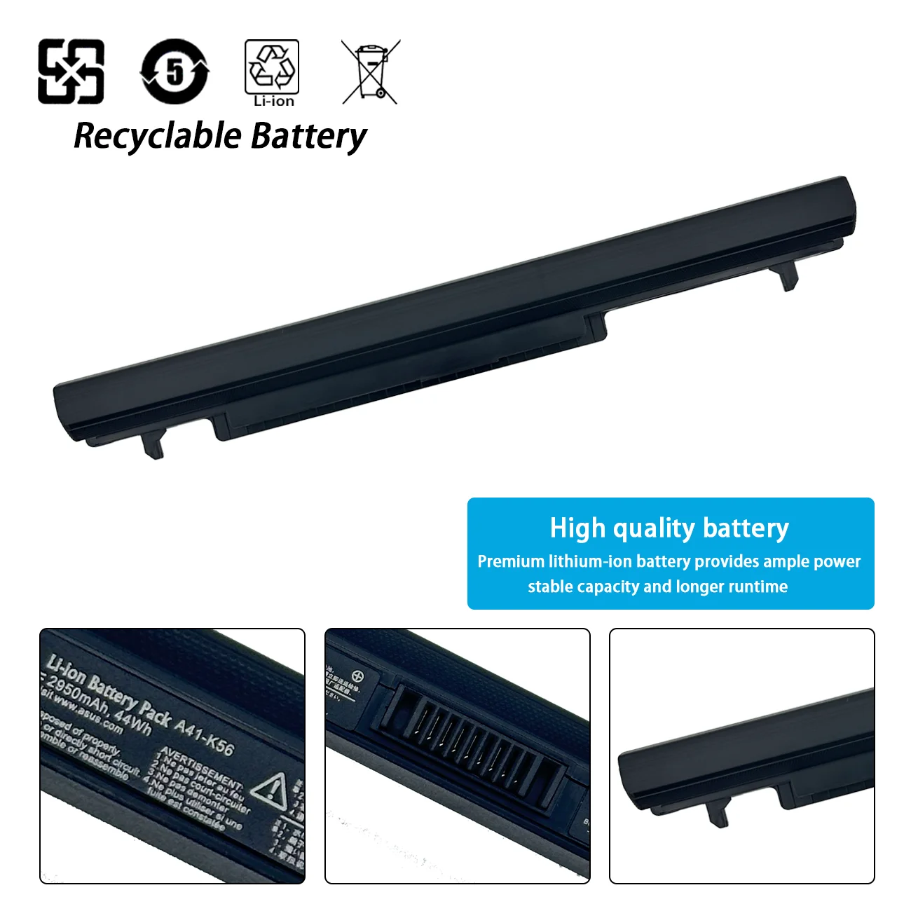 A41-K56 44Wh Laptop Battery For Asus A56 A46 K56 K56C K56CA K56CM K46 K46C K46CA K46CM S56 S46C A31-K56 A32-K56 A42-K56