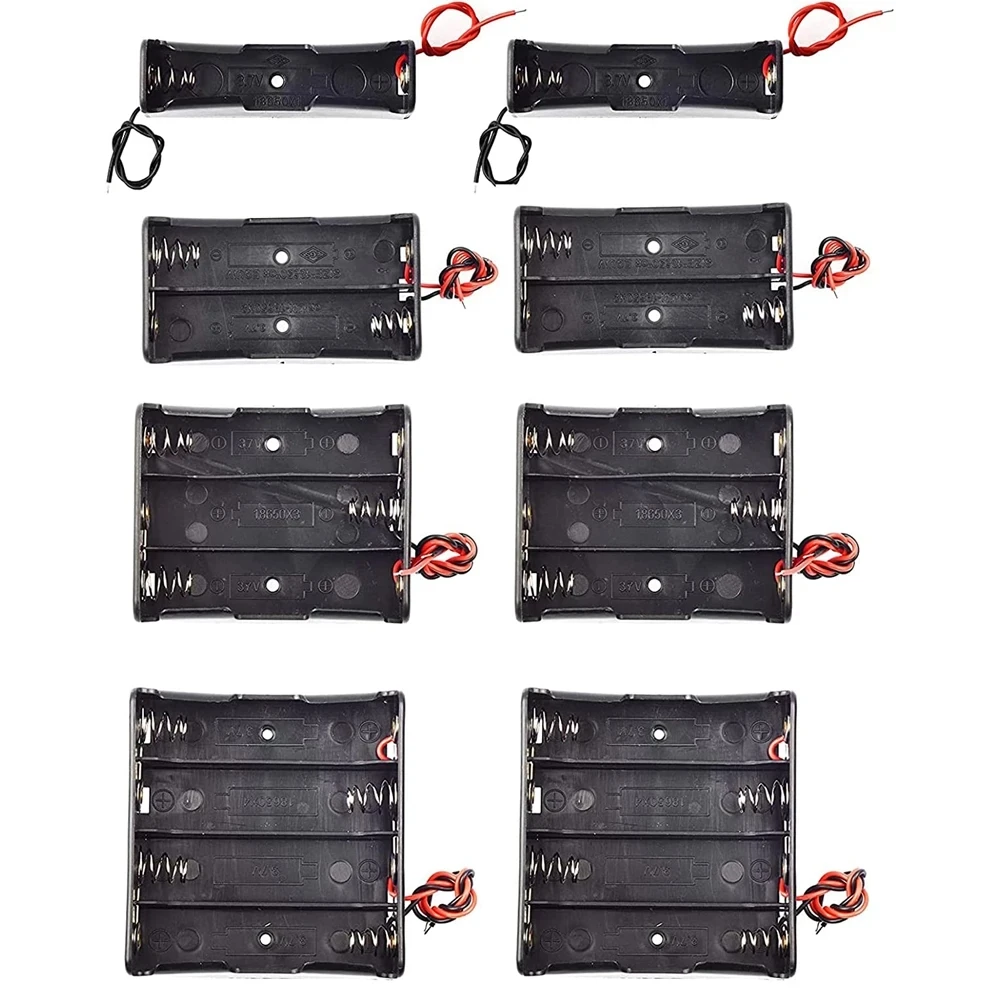 3PCS 18650 Battery Holder Box 1/2/3/4 Cell Plastic Container with Connect Black Red Wires 1 Slot 3.7V Battery Storage Case