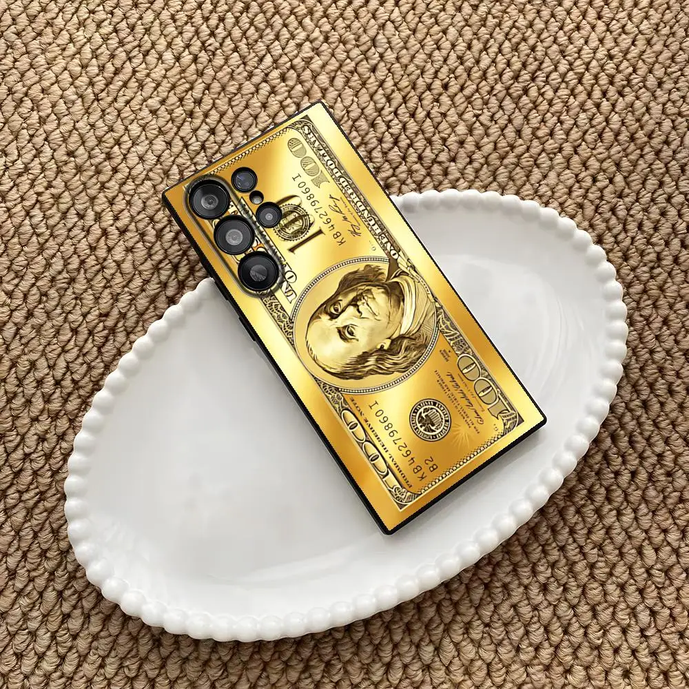 Golden Dollar Phone Case For Samsung Galaxy S26 S25 S24 S23 S22 S21 S20 Plus Ultra Note20 Soft Black