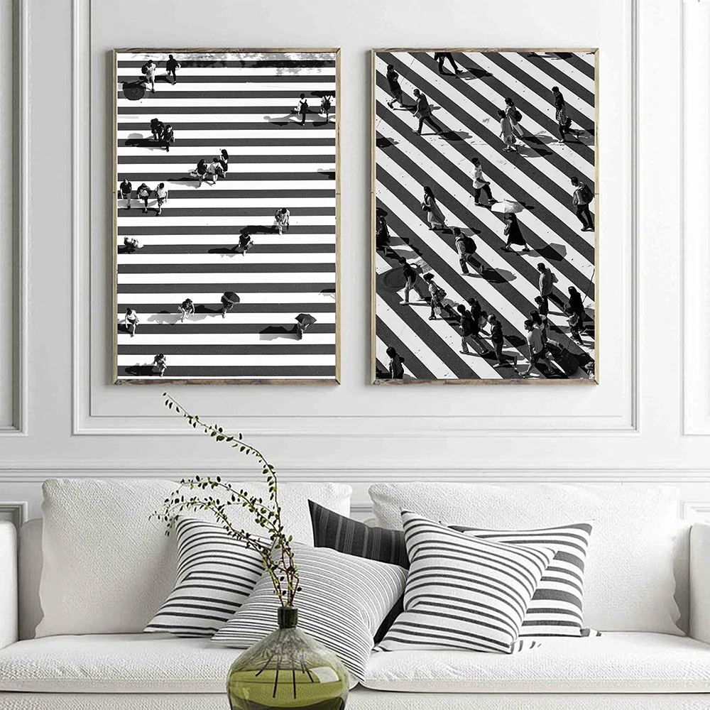 

Tokyo Travel Print Black White Crossing Wall Art Japan Poster Print Abstract Go To Work Crowd Canvas Painting Room Home Decor