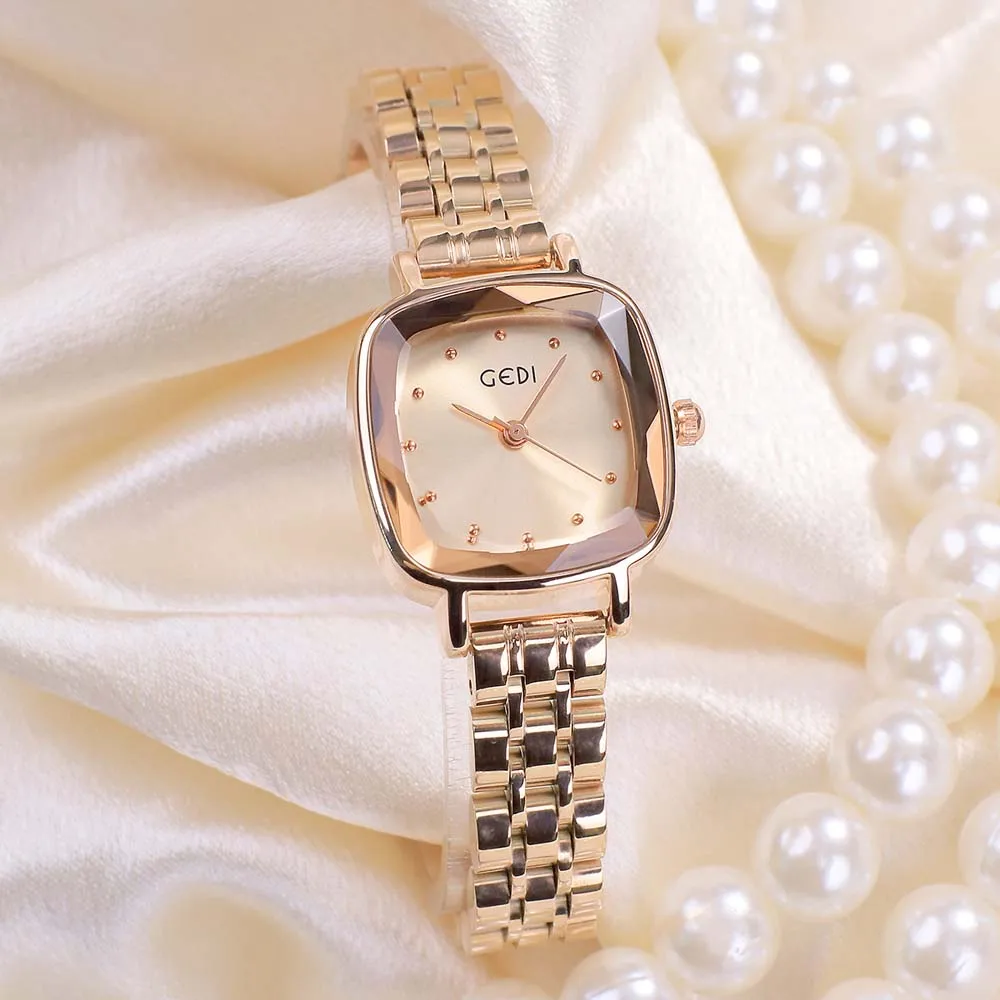 GEDI New Hot-Selling Stylish Stainless Steel Band Square Women's Watch Simple & Fashionable Quartz Watch Waterproof reloj mujer