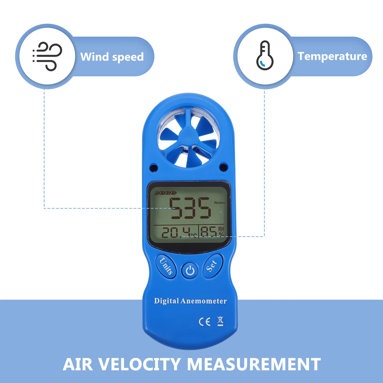 

1pc Mini Handheld Digital Anemometer 6-Blade Wind Speed Meter Lcd Backlight For Air Flow Temperature Measurement Hvac Outdoor