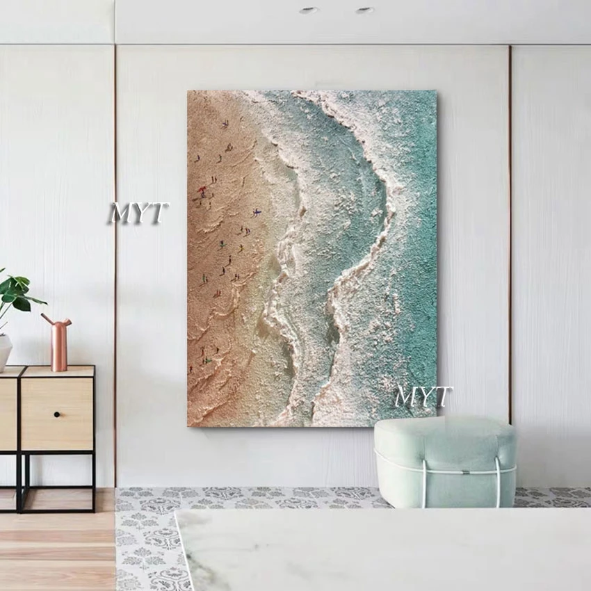 

Frameless Palette Knife Seascapes Paintings New Arrival Canvas Picture People At The Beach Abstract Wall Art Hand Painted