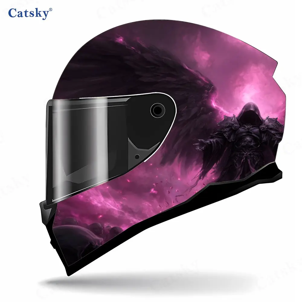 Purple Flame Raven-winged Reaper Helmet Vinyl Wraps, Waterproof Scratch-Resistant Full Face Helmet Decals, Durable PVC Decoratio view 3