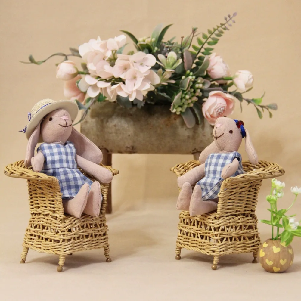 Rabbit Waldorf Doll Native Knitting Dress Cartoon Plush Stuffed Doll Soft Stuffed Handmade Doll Toy Preschool Education