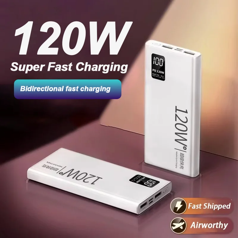 120 Вт Power Bank 50000 мАч Высокая емкость Быстрая зарядка Powerbank Портативное зарядное устройство для iPhone Samsung Huawei Xiaomi Hot