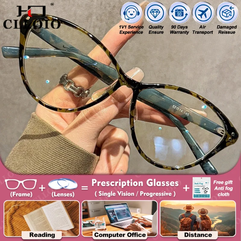 

CLLOIO High Quality Minimalist Cat Eye Myopia Prescription Glasses Women Anti Blue Light Photochromic Multifocal Reading Eyeware