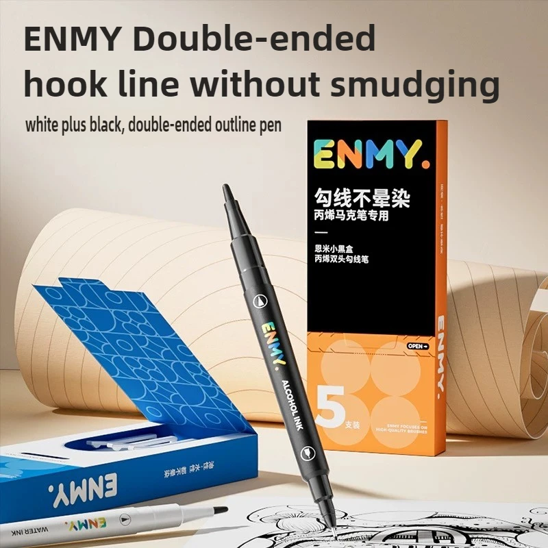 

ENMY черный, белый цвет, набор акварельных маркеров с двойным наконечником, ручка без размазывания, нетоксичные канцелярские принадлежности, школьные принадлежности для искусства PK LANGUO