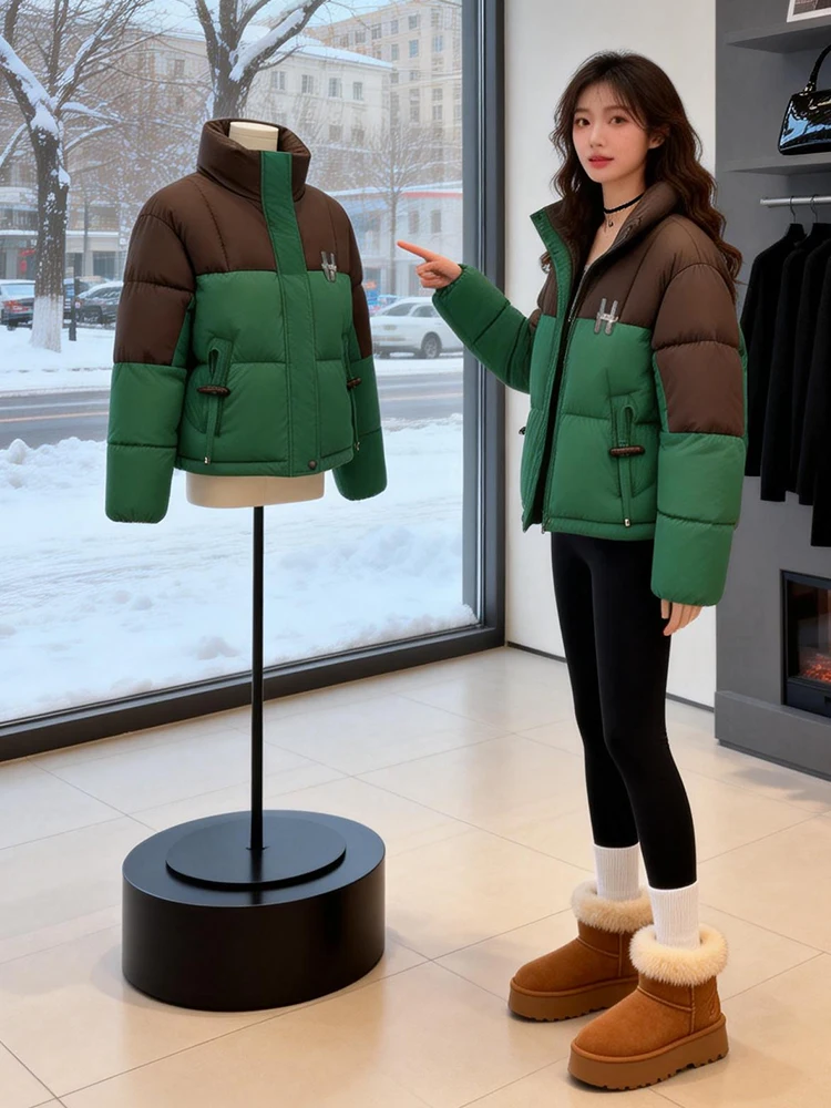 Damska kurtka puchowa z bawełny, ciepła, zimowa, nowość, luźny krój, zapinana na zamek, idealna do dojazdów do pracy.