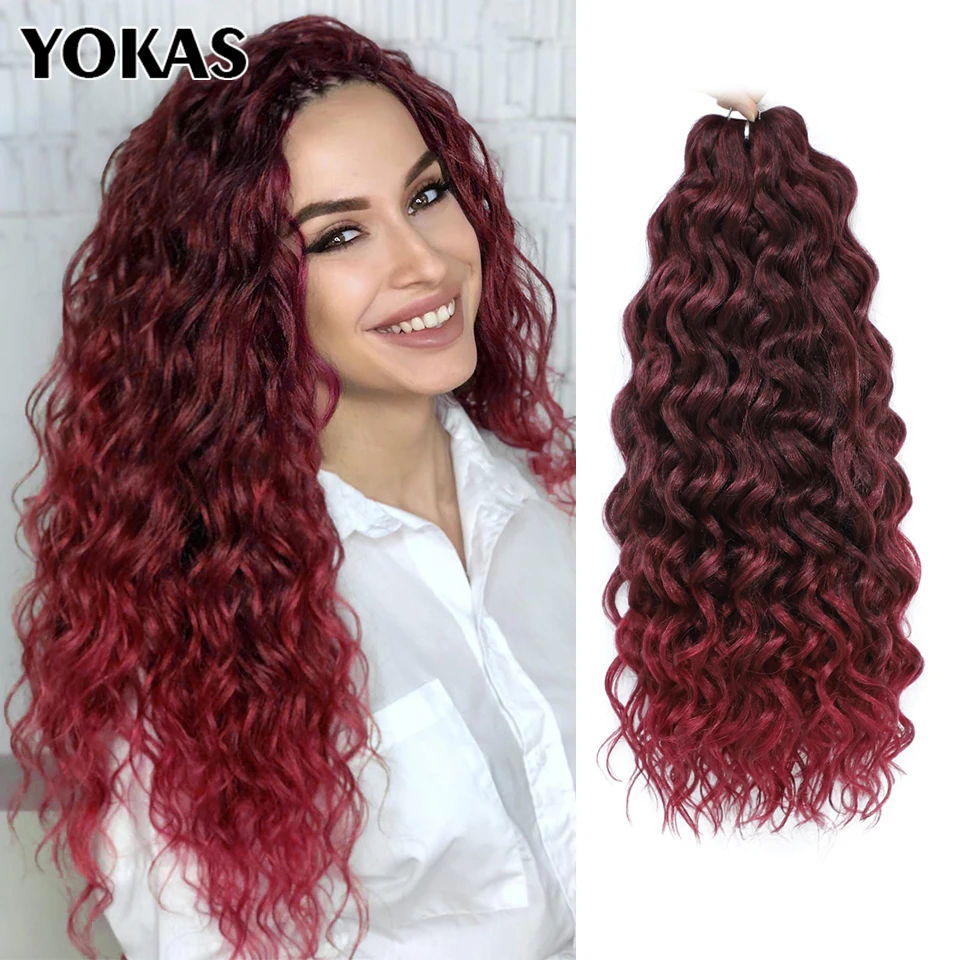 Crochet Hair Extension Ocean Wave Synthetic Red Purple Blue Blonde White Pink Ombre Long Braiding Soft Locks Natural Braid YOKAS