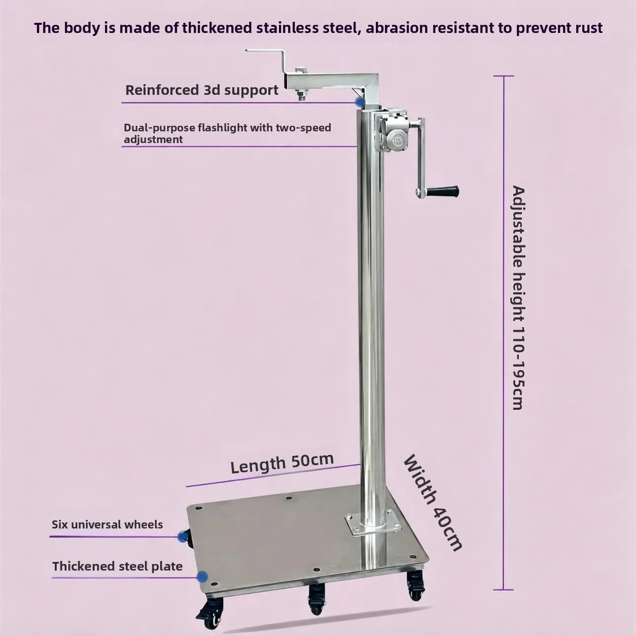 High Load-bearing 3D Figure Bracket, Lengthened Height Adjustable Six-wheel Mobile Lifting Stand