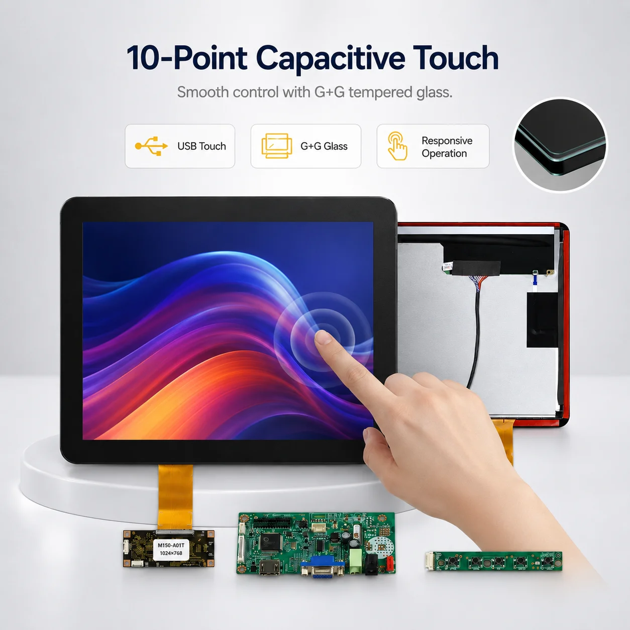 LESOWN 15 Inch Touch Screen Monitor 1024x768 LCD Display 10 Point Capacitive Panel Industrial Embedded Display DIY HDTV VGA