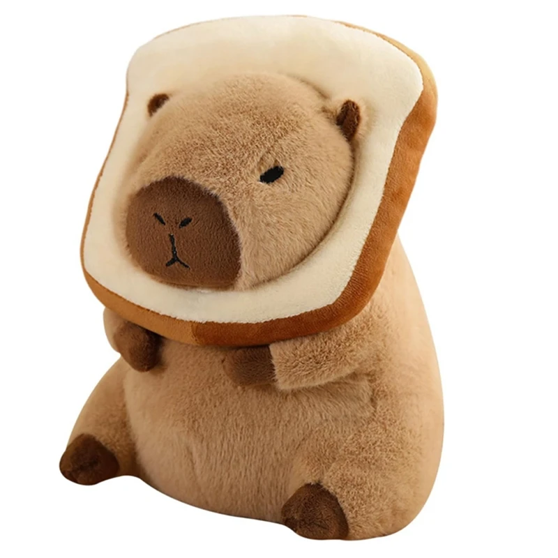 Cute Capybara Plush Pillow With Wearable Toast Headwear Kawaii Bread Capybara Stuffed Animals Toys Hugging Gifts