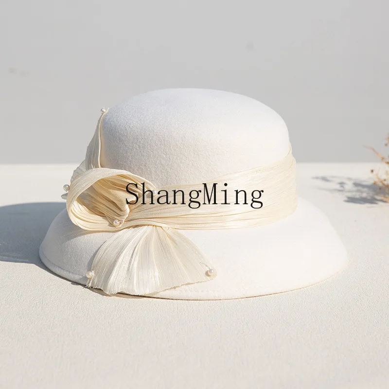 

DSA new autumn and winter fisherman's hat children's woolen felt hat elegant temperament top hat decoration