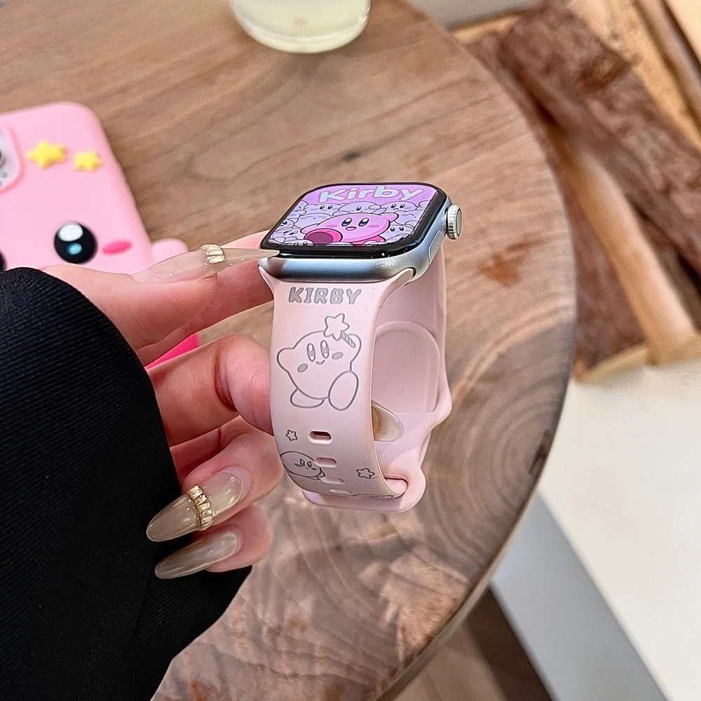 Cute Kirby Silicone Watch Band, Pink Strap for Apple Watch SE Series 11 10 9 8 7, iWatch Decor Gift