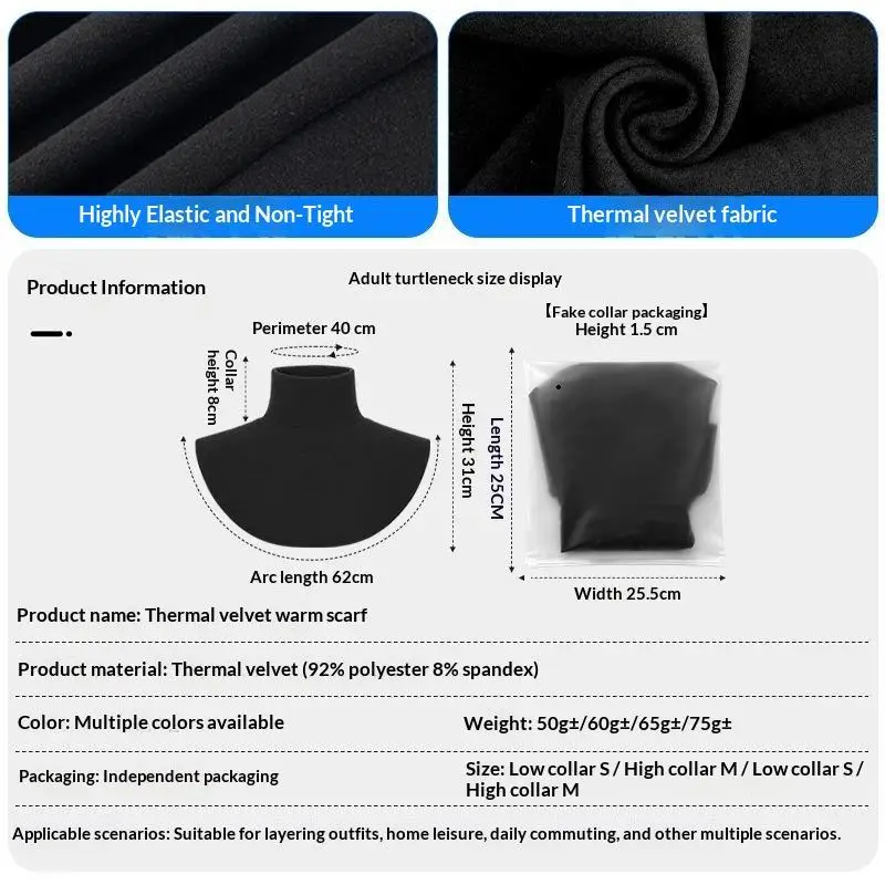 Fleece Mock Turtleneck Neck Warmer Thermal Elastic Windproof Unisex Winter Layering Accessory for Cold Weather Outdoor Sports
