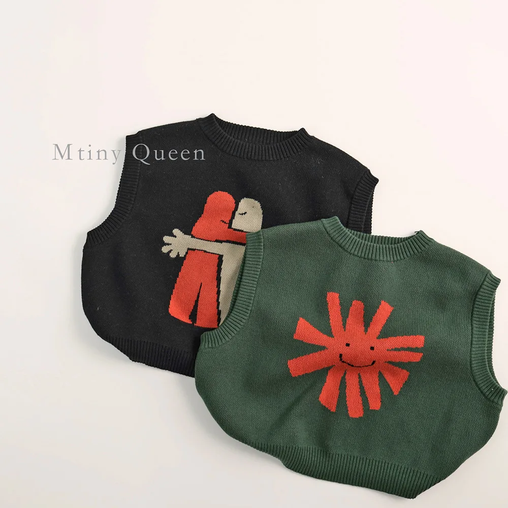 6767 الأطفال محبوك سترة 2025 الربيع والخريف جديد بيبي بوي محبوك البلوزات فضفاضة الترفيه القطن سترة صدرية