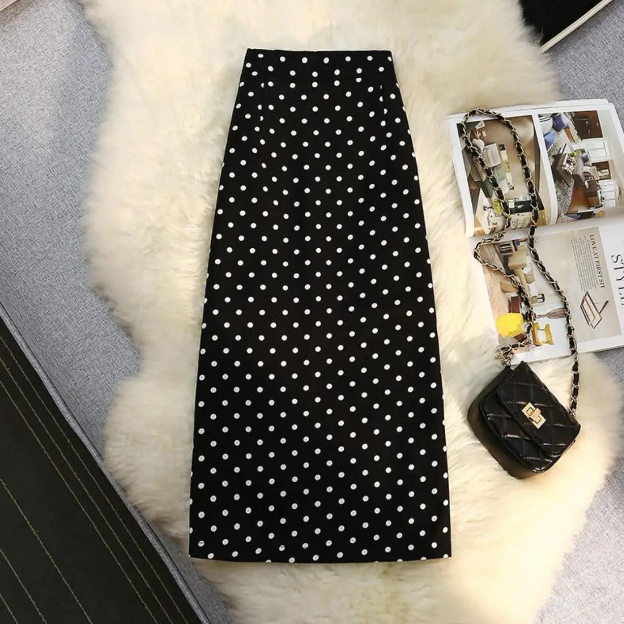Design Slim Thin White Internet Celebrity Popular Skirts Women Spring Summer High Waist A-Line Dot Skirts Female Long Skirts