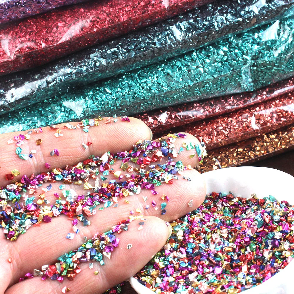 

440g/Pack Colored Crushed Glass Nail Gems - Metallic Mineral Sand Particles, Irregular DIY Nail Art Decor for Textured Manicures