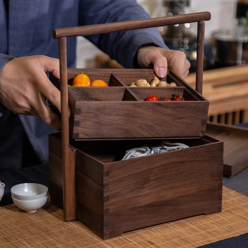 Black Walnut Single Layer Double Layer Carrying Box Portable Tea Box Storage Box Wooden Tea Carrying