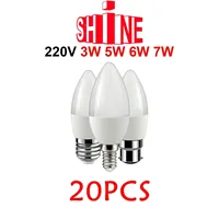 20 Piece Led Candle Bulb C37 3w 5w 6w 7w Warm White Cold White Day Light B22 E14 E27 AC220v-240v 6000k For Home Decoration Lamp