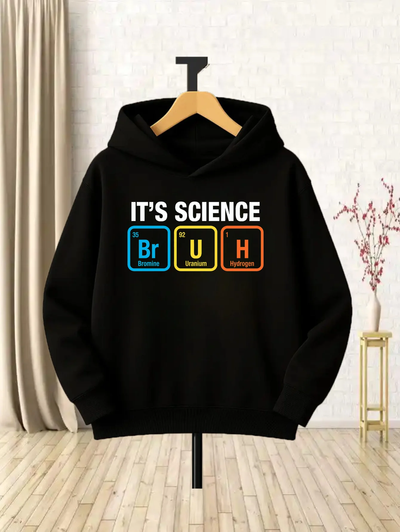 Autumn/Winter Children's Hooded Sweatshirt with Fun Chemical Element Print, Casual Top for Boys and Girls, Long-Sleeved Pullover