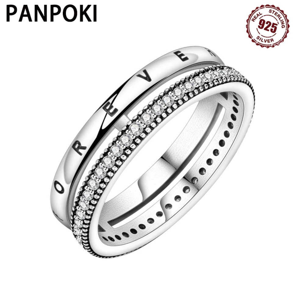 PANPOKI S925 Sterling Silver FOREVER Eternal Ring Closed Ring For Women Original Finger Ring Jewelry Party Fine Trendy Gifts