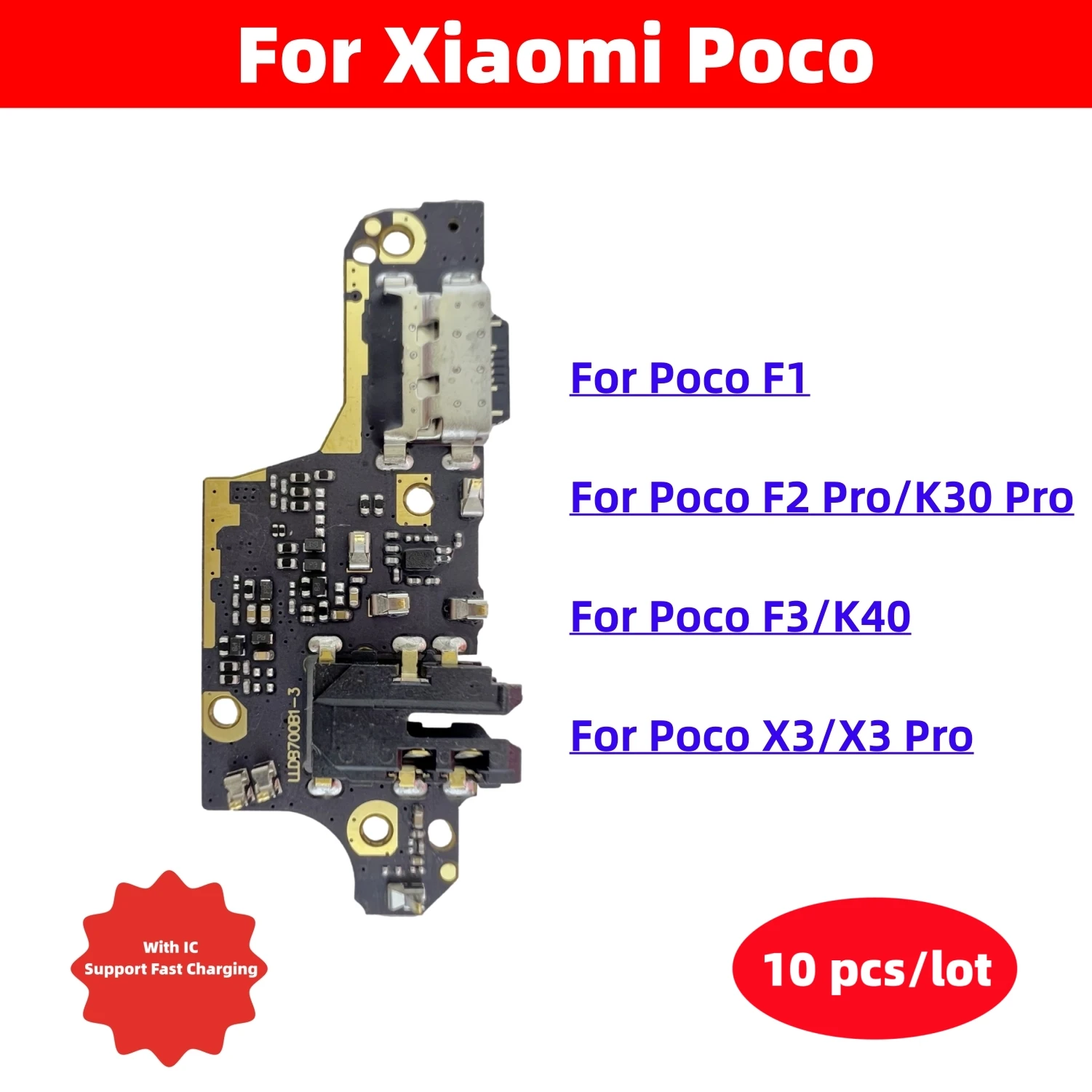 

10 Pcs/Lot USB Charger Dock Connector Board Charging Port Flex Cable For Xiaomi Poco F1 F2 K30 X3 Pro F3 K40