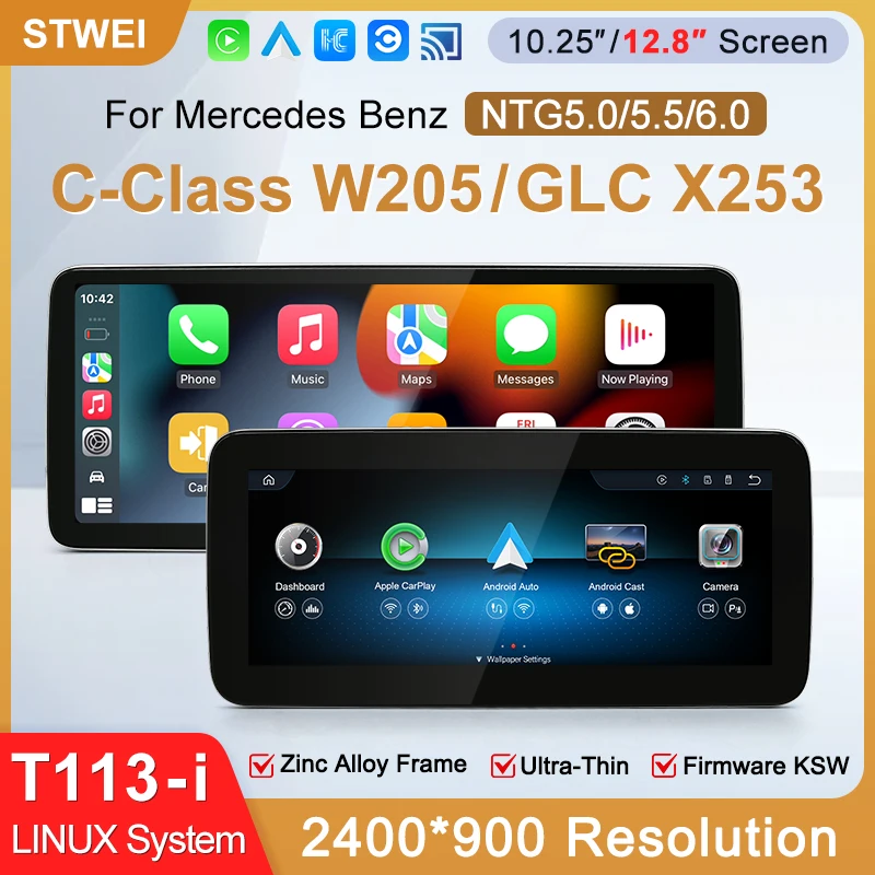 STWEI2026 Nuevo Sistema Linux con Pantalla de 12.8 Pulgadas y Resolución 2400X900 para Mercedes-Benz Clase C W205 GLC X253 V W447 Reproductor de Video para Auto con CarPlay 1